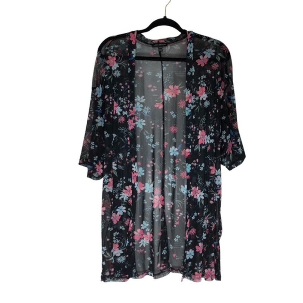 Lane Bryant Sheer Black Pink Blue  Floral Kimono Cárdigan/  Swim Cover up 18 -20